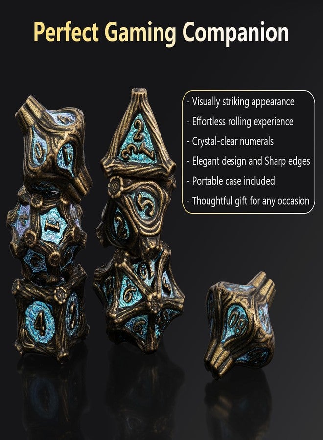EZUO DND Tree Root Metal Dice Set Nature Vines Dice Set with Box, 7pcs Dungeons and Dragons Edged Polyhedral Dice for D&D RPG Role Playing Gaming Games (Bronze) - Image 4
